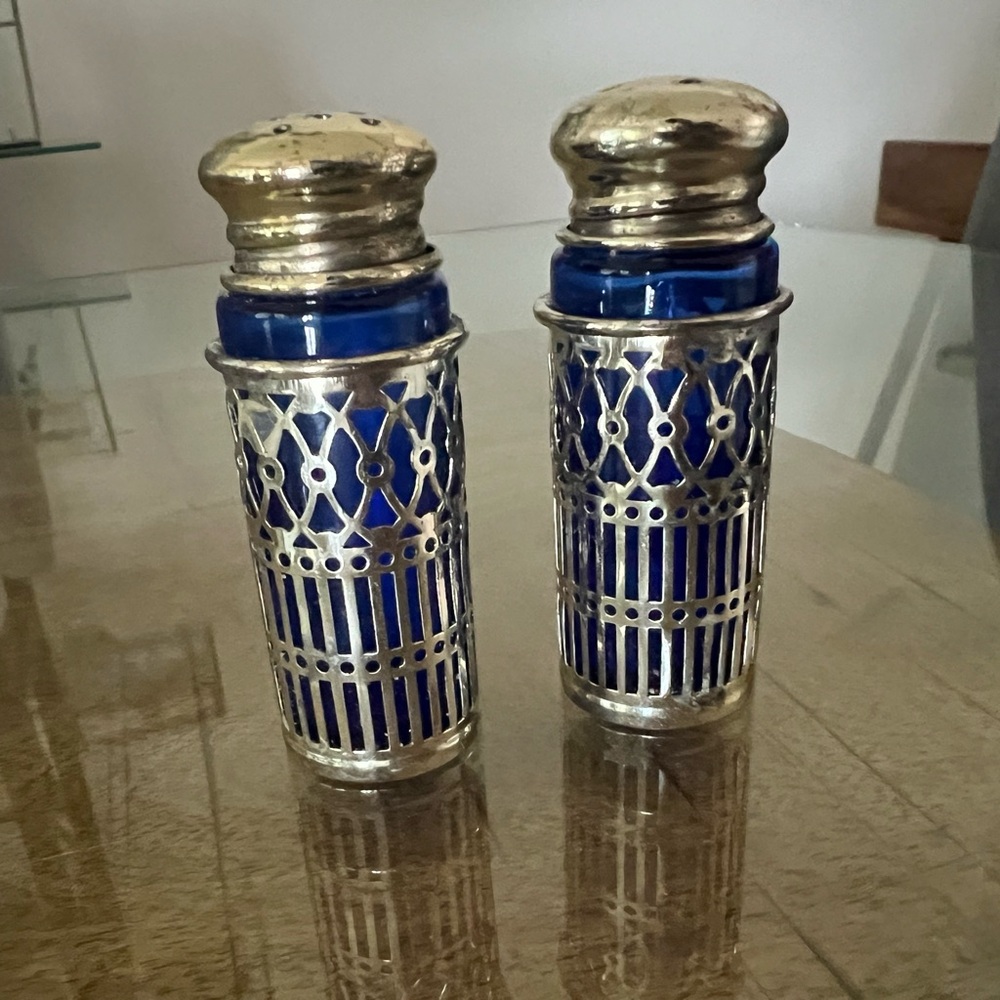 Cobalt blue and silver salt and pepper shakers